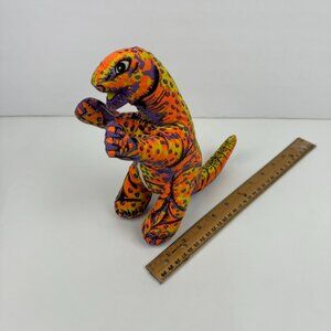Vtg Play by Play Soft‎ Plush Dinosaur Stuffed Animal Neon Orange Purple Black
